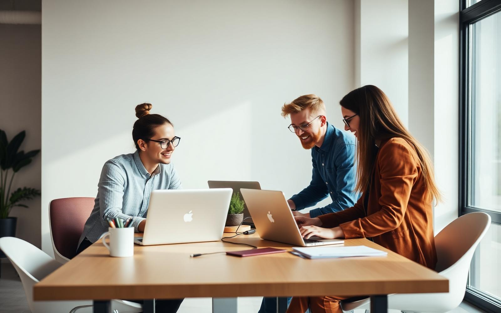 Marketing team reviewing campaign analytics together in a bright office