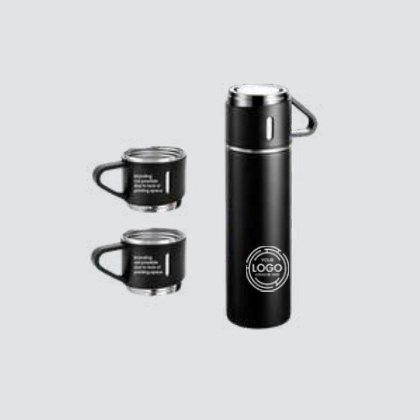 Steel Vacuum Flask Set with 3 Stainless Steel Cup Combo — Business Essentials by Minkaa Moments